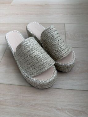 Princess Polly Barbados Sandals Natural Woven Platform Slides Size 7